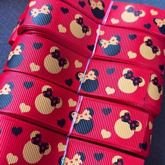 Grosgrain Ribbon 7/8” 5 yards 5/$20 Minnie Mouse bow polka dots red NEW hearts - Picture 3 of 7